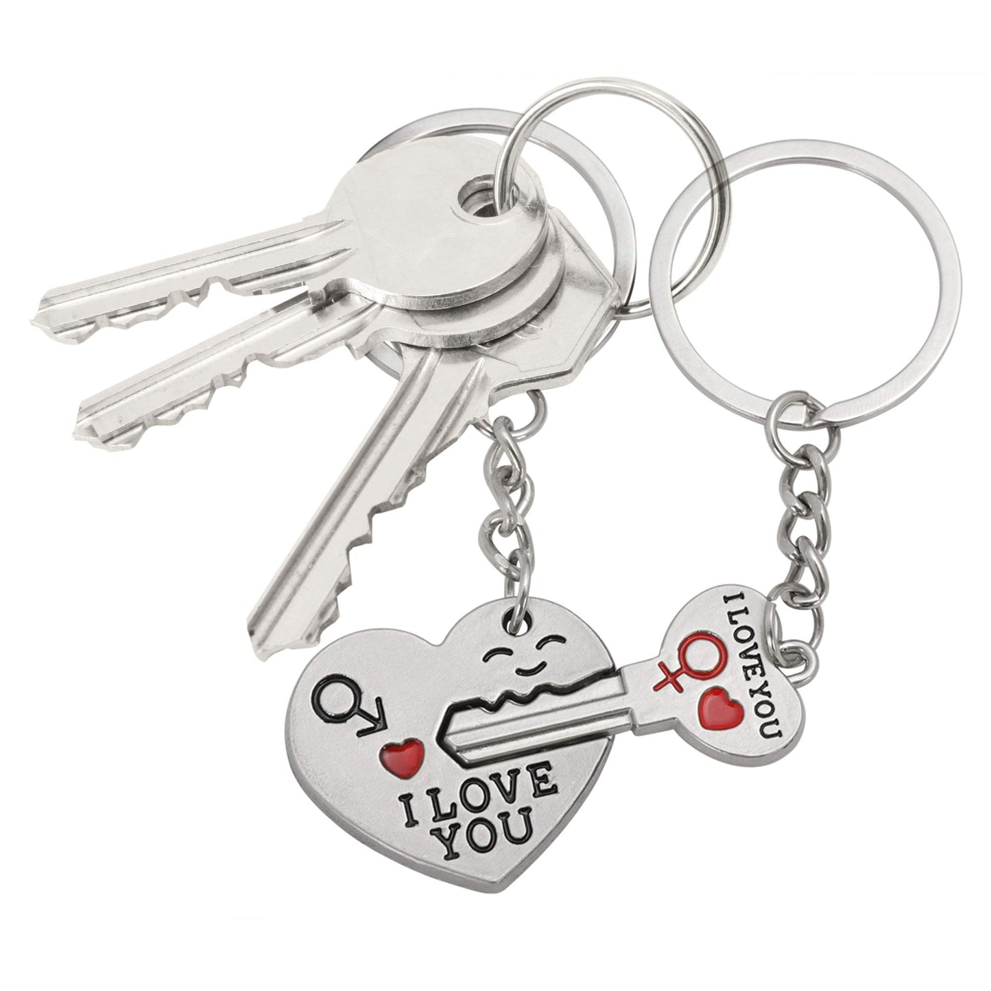 Juego de 2 llaveros con forma de corazón para hombre y mujer, ideal como regalo para parejas.