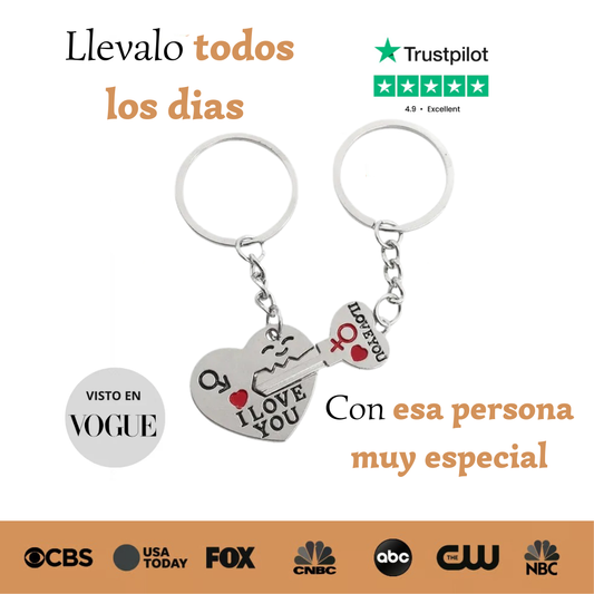 Juego de 2 llaveros con forma de corazón para hombre y mujer, ideal como regalo para parejas.