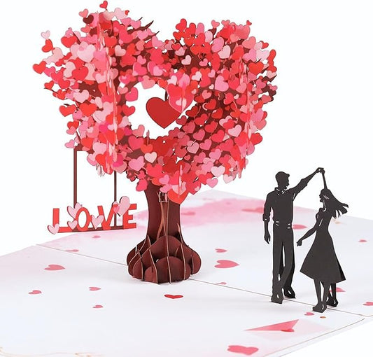 La tarjeta del Amor Inolvidable Regalo, Arbol de corazones que emerge al abrirla — ella no lo espera
